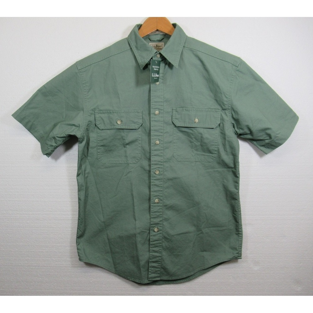 NEW LL Bean Sunwashed Canvas Shirt Men Small Green Short Sleeve 270135